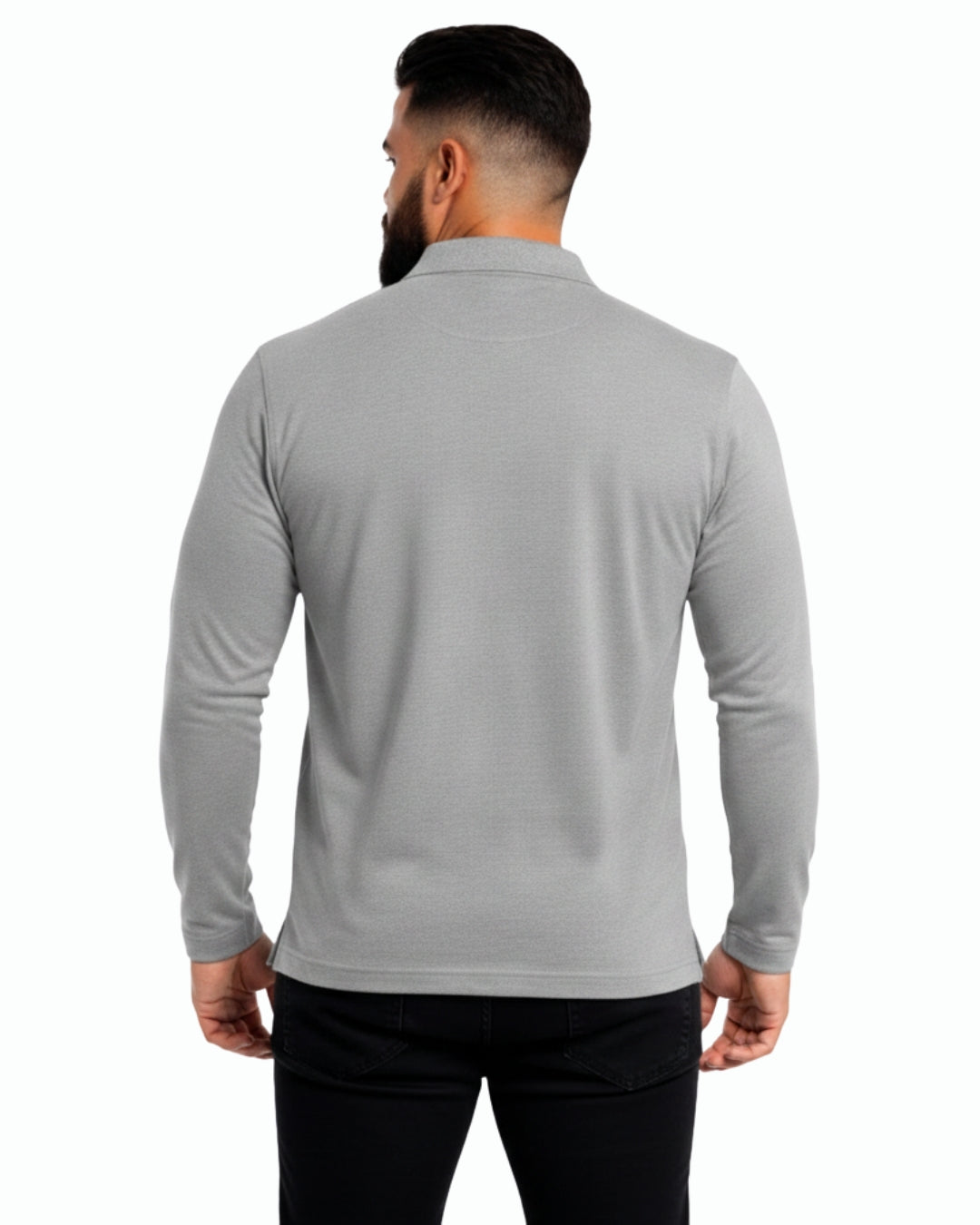Men's Solid Grey Matty Full Sleeve Polo Regular T-Shirt