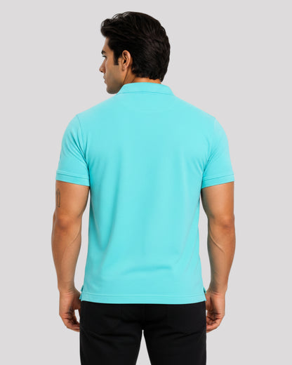 Men's Solid Aqua Matty Half Sleeve Polo Regular T-Shirt