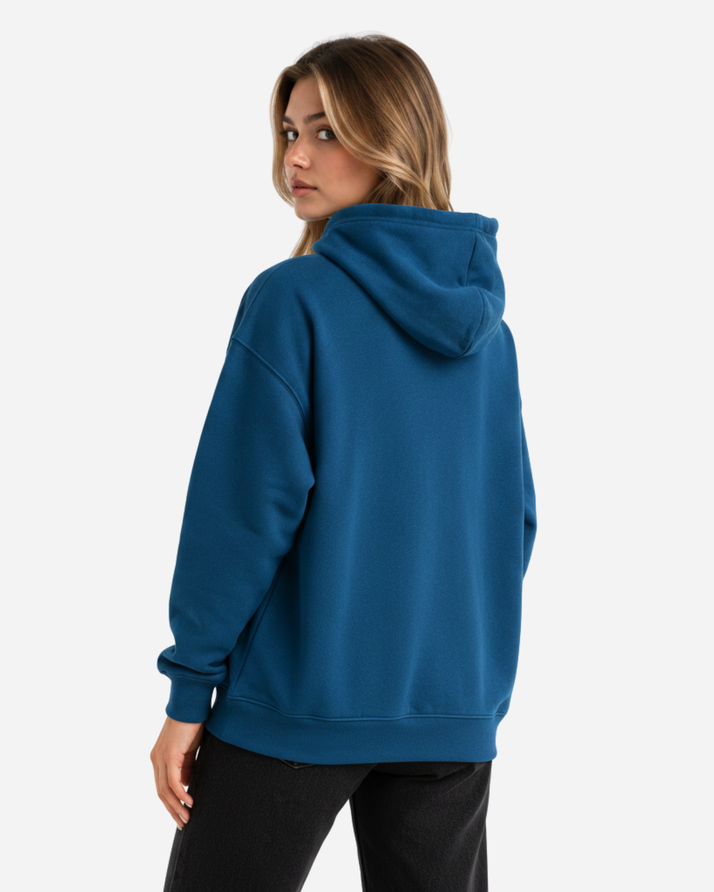 Women's Solid Teal Blue Cotton Full Sleeve Oversized Hoodie