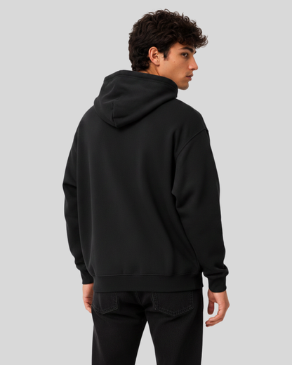 Men's Solid Black Cotton Full Sleeve Oversized Hoodie