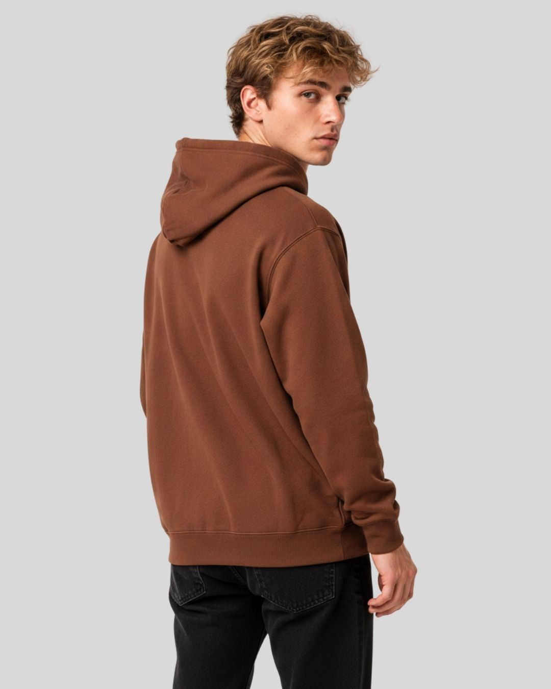 Men's Solid Brown Cotton Full Sleeve Oversized Hoodie