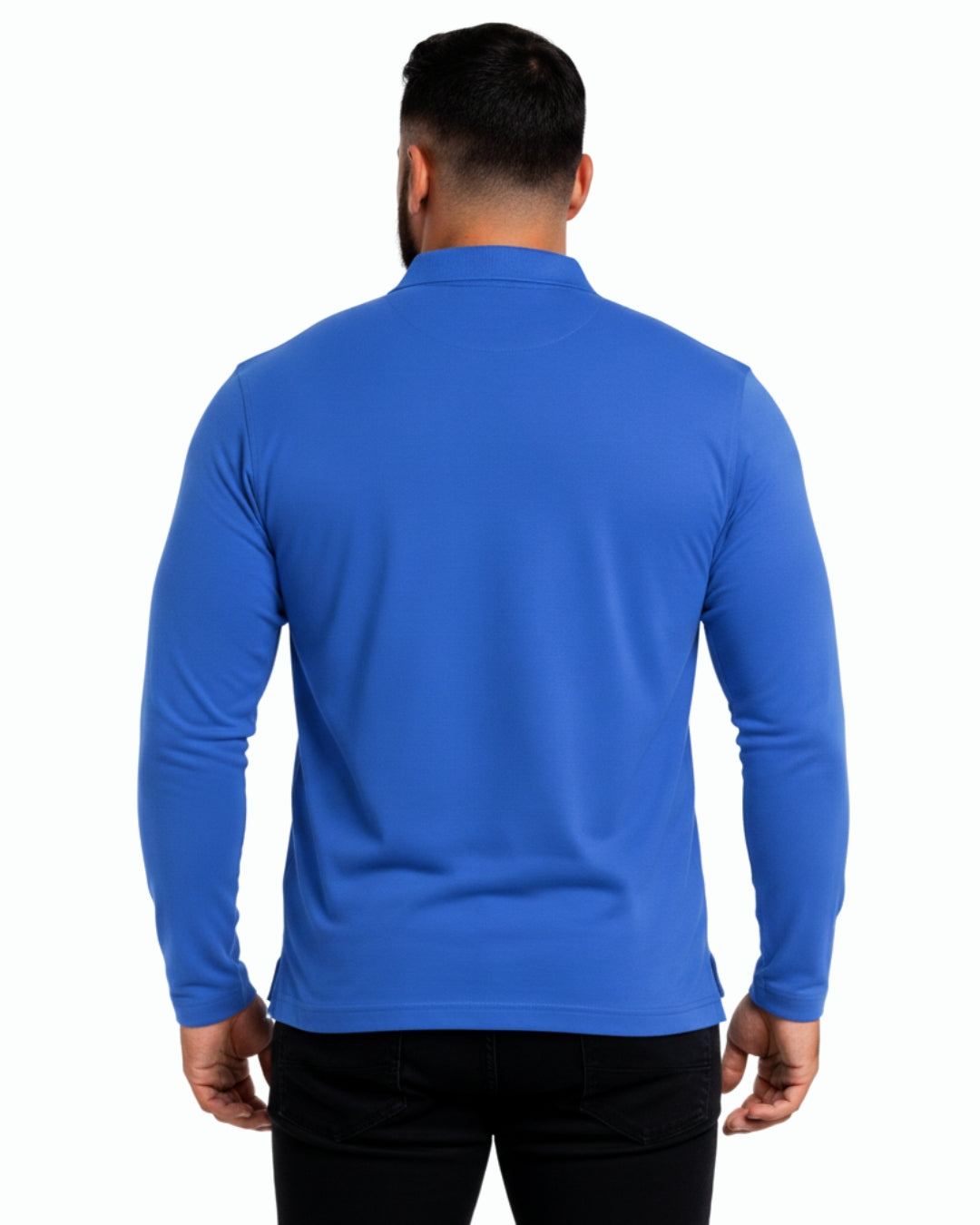 Men's Solid Royal Blue Matty Full Sleeve Polo Regular T-Shirt