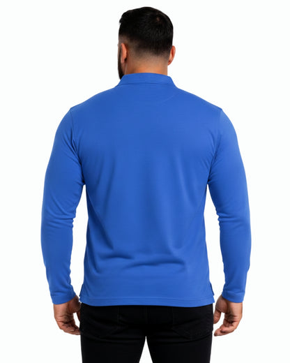 Men's Solid Royal Blue Matty Full Sleeve Polo Regular T-Shirt