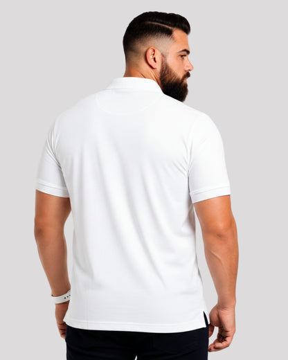 Men's Solid White Matty Half Sleeve Polo Regular T-Shirt