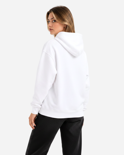 Women's Solid White Cotton Full Sleeve Oversized Hoodie