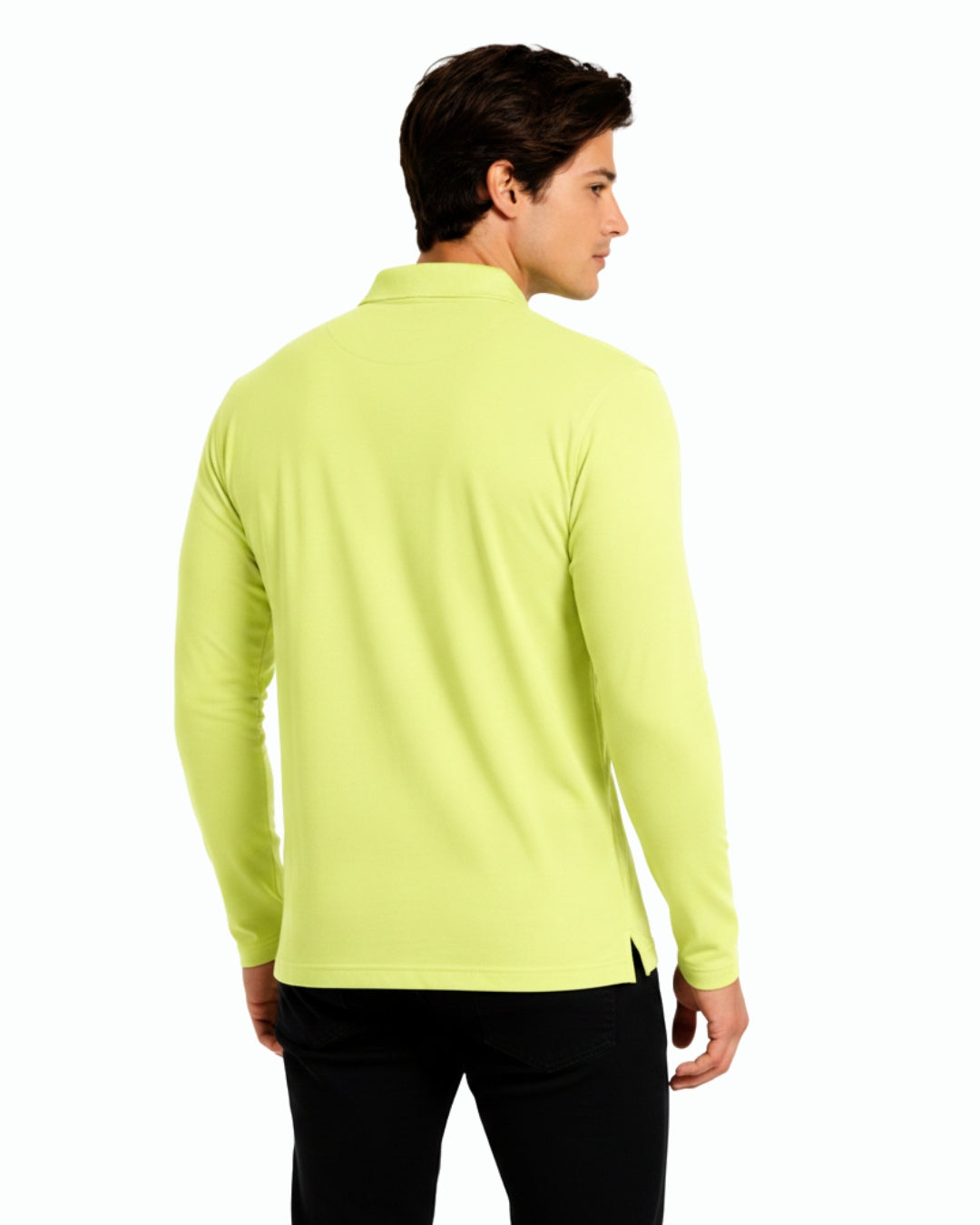 Men's Solid Lemon Matty Full sleeve Polo Regular T-Shirt