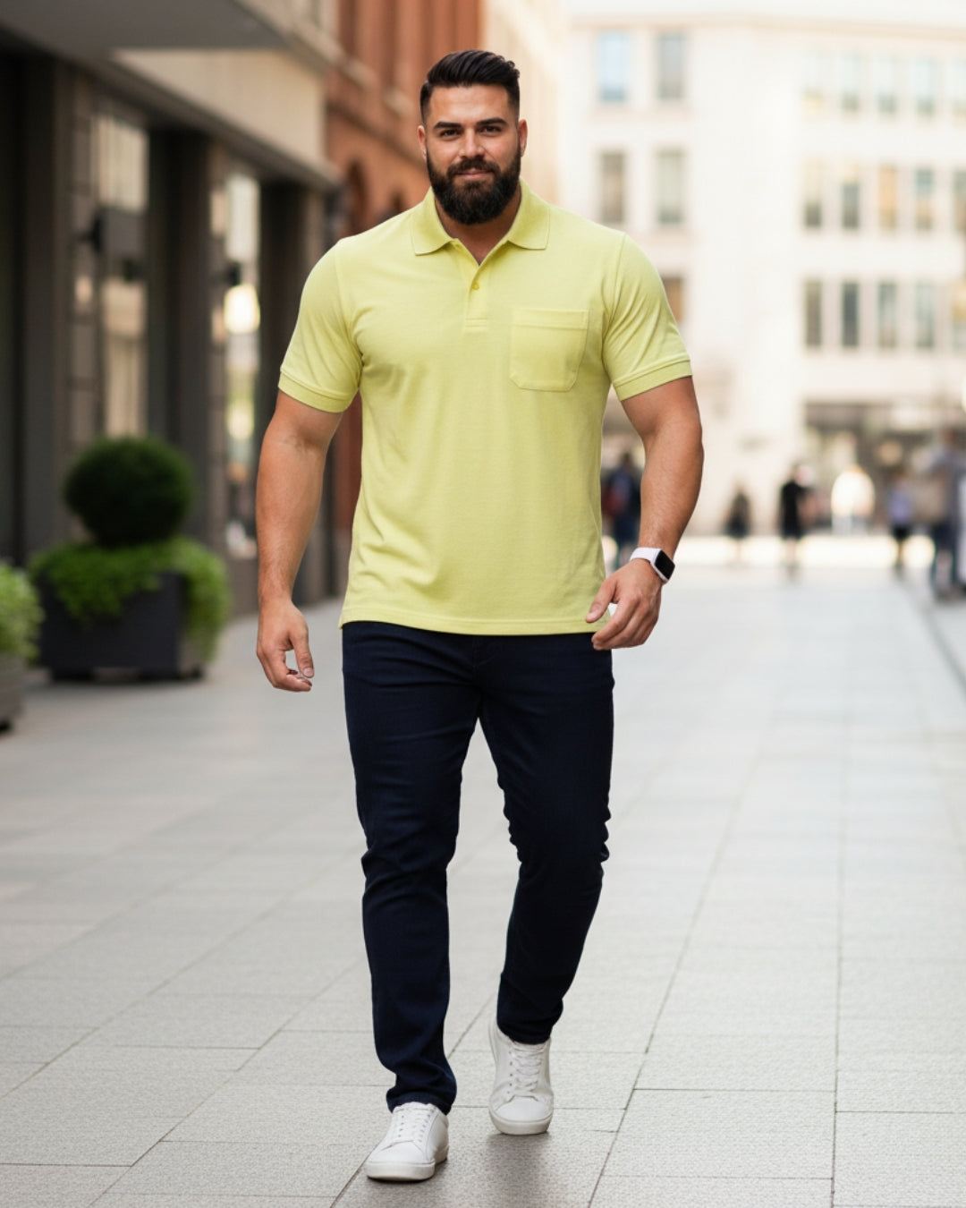 Men Plus size Polo Collar Pockets Lemon T-shirt