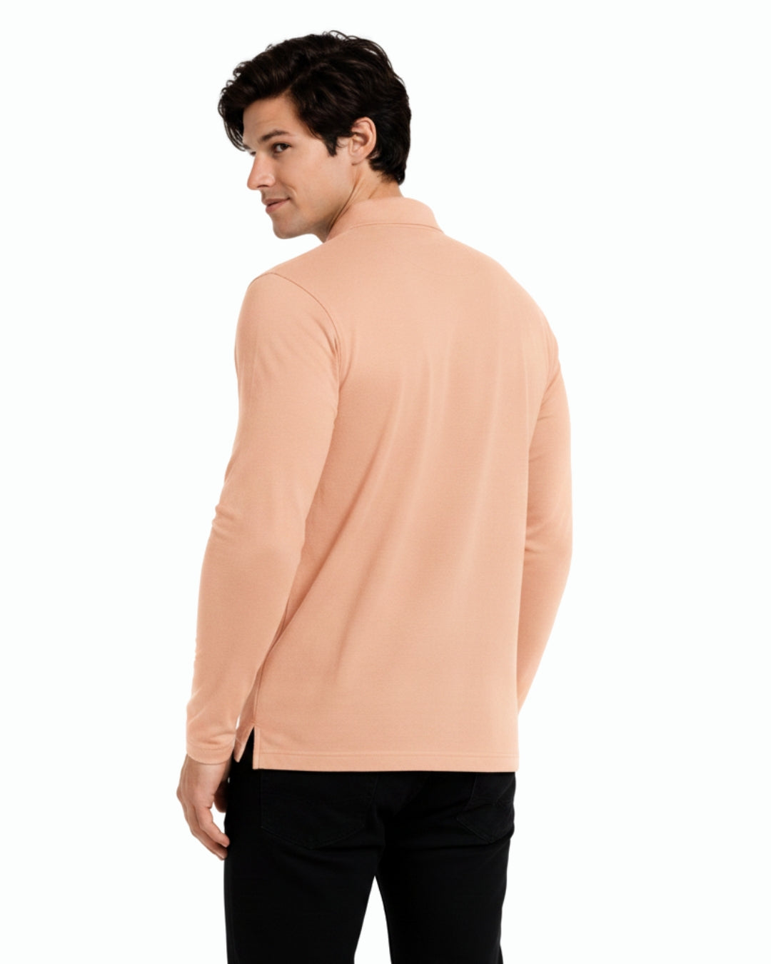 Men's Solid Peach Matty Full sleeve Polo Regular T-Shirt