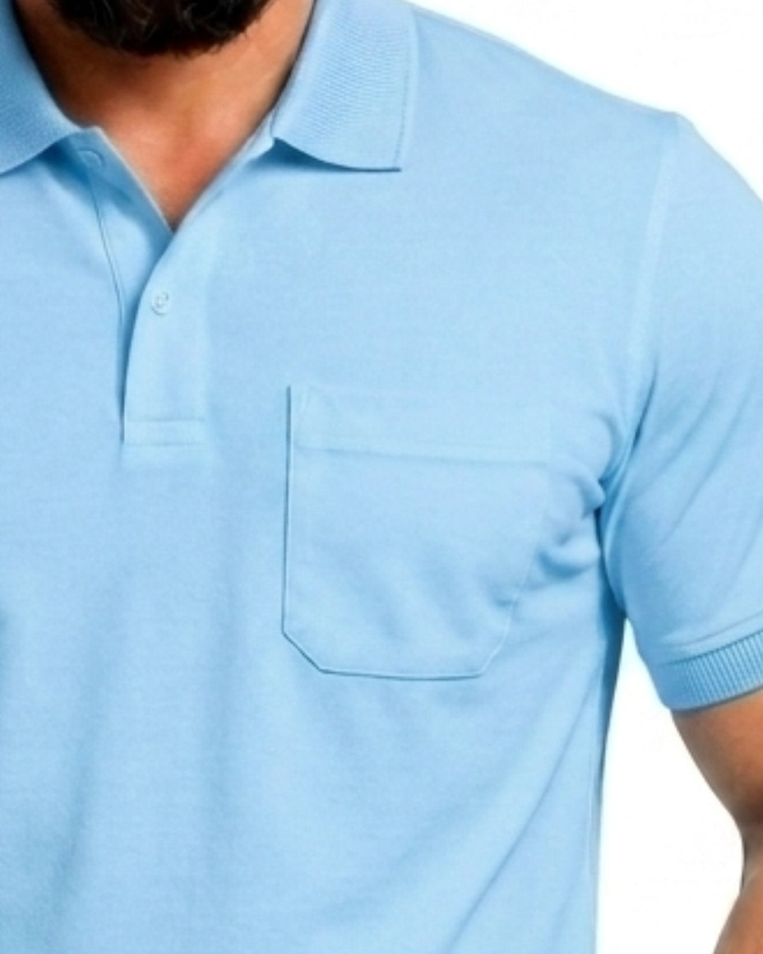 Men Plus size Polo Collar Pockets Sky Blue T-shirt