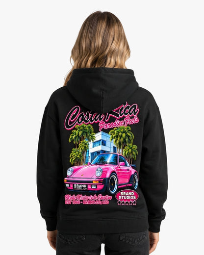 Sman's Solid Black Cotton Crew Neck Oversized Printed Hoodie For Women
