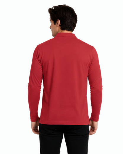 Men's Solid Red Matty Full sleeve Polo Regular T-Shirt