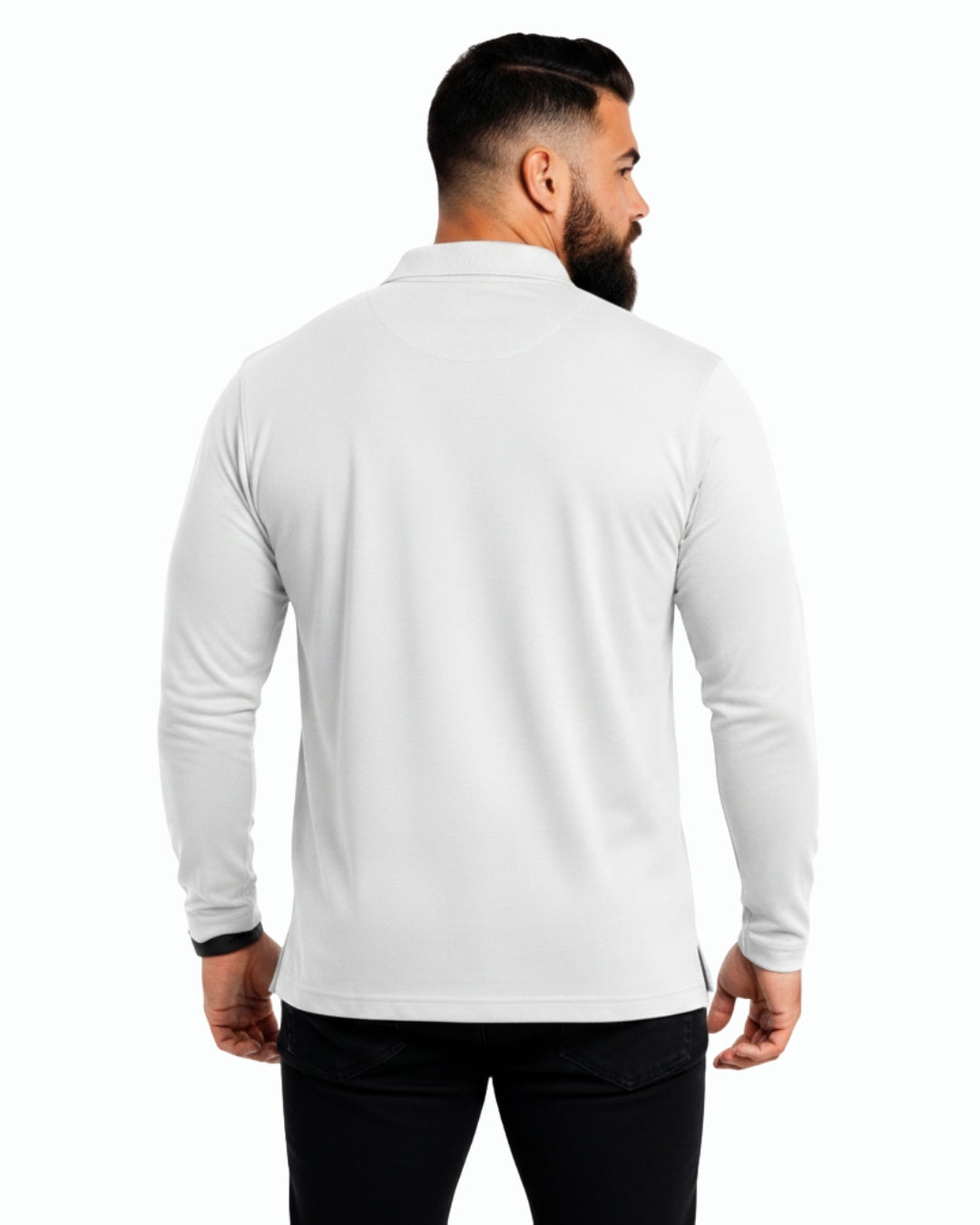 Men's Solid White Matty Full Sleeve Polo Regular T-Shirt
