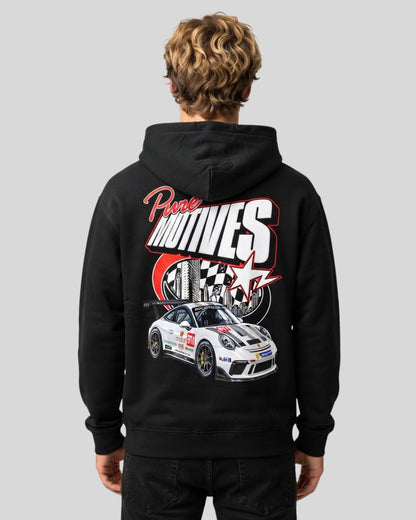 Sman's Solid Black Cotton Crew Neck Oversized Printed Hoodie For Men