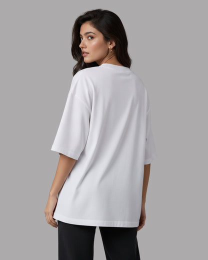 Women Solid White Cotton  Half Sleeve Crew Neck Oversized T-Shirt