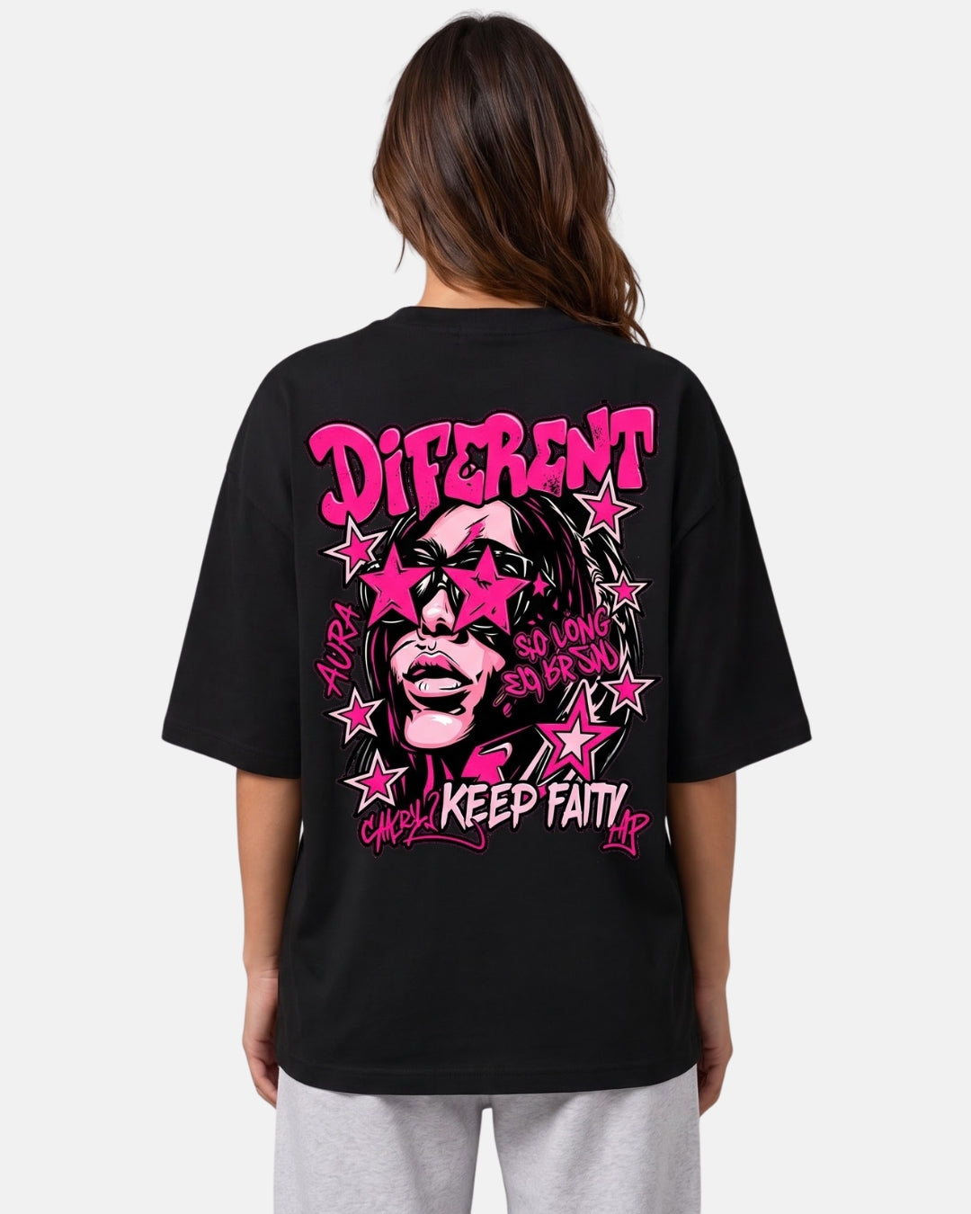 Sman's Solid Black Cotton Crew Neck Oversized Printed T-Shirt For Women