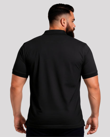 Men's Solid Black Matty Half Sleeve Polo Regular T-Shirt