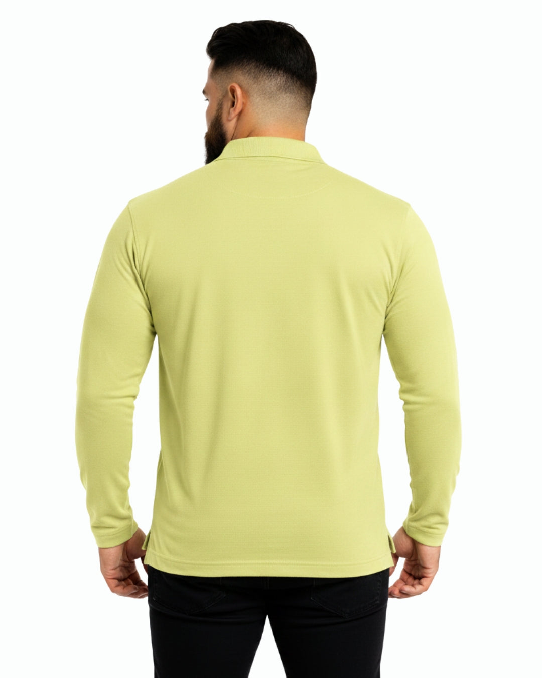 Men's Solid Lemon Matty Full Sleeve Polo Regular T-Shirt