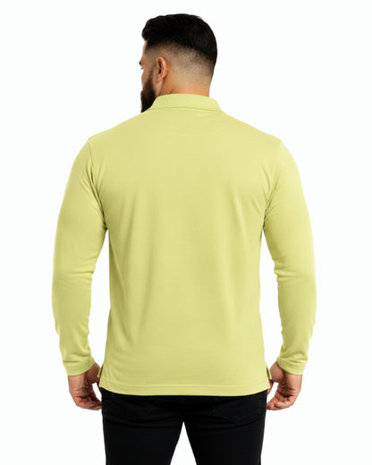 Men's Solid Lemon Matty Full Sleeve Polo Regular T-Shirt