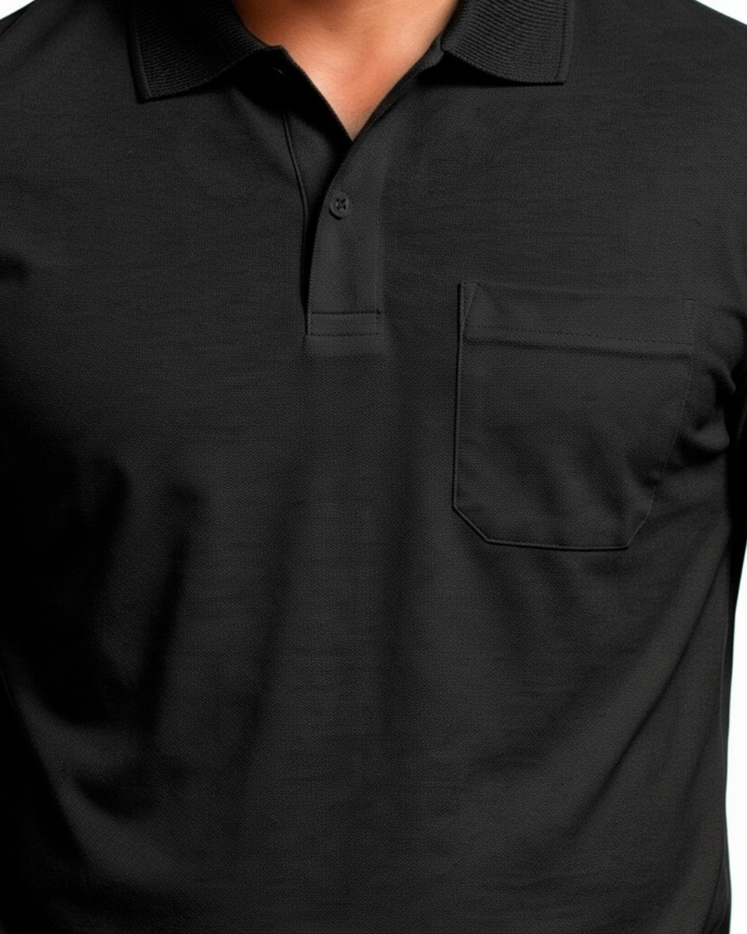 Men Plus size Polo Collar Pockets Black T-shirt