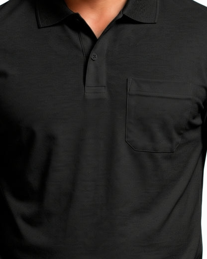 Men Plus size Polo Collar Pockets Black T-shirt