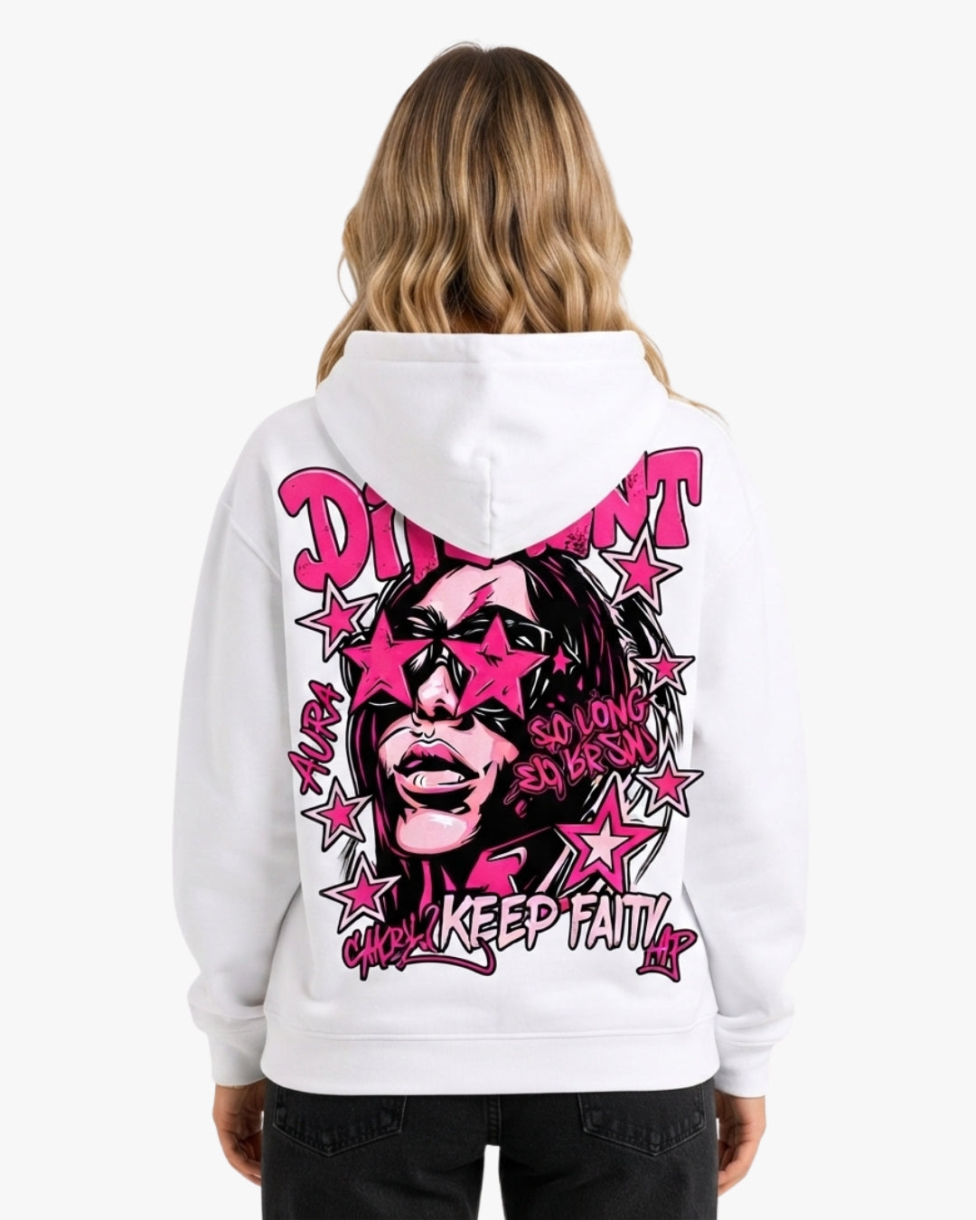 Sman's Solid White Cotton Crew Neck Oversized Printed Hoodie For Women