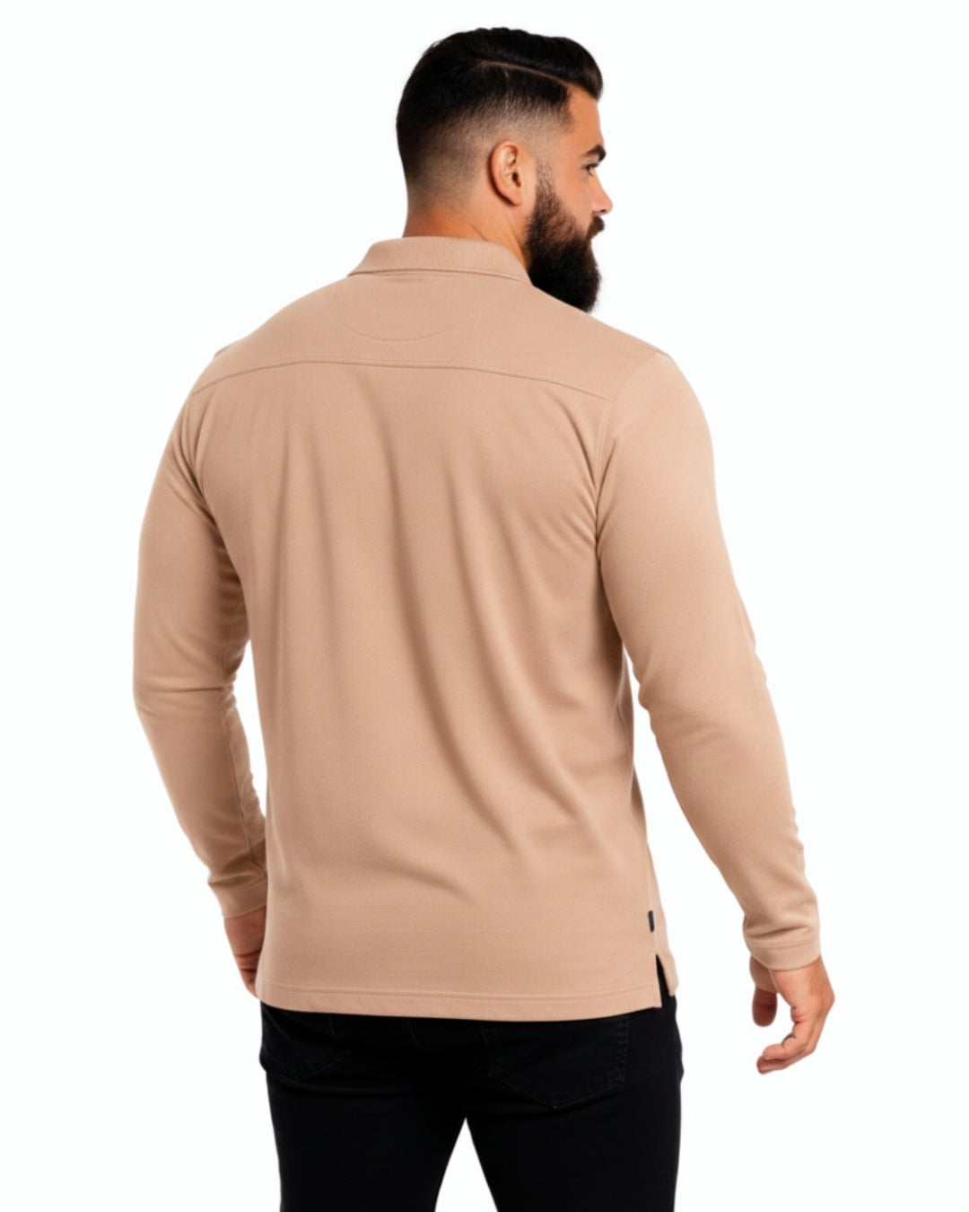Men's Solid Peach Matty Full Sleeve Polo Regular T-Shirt