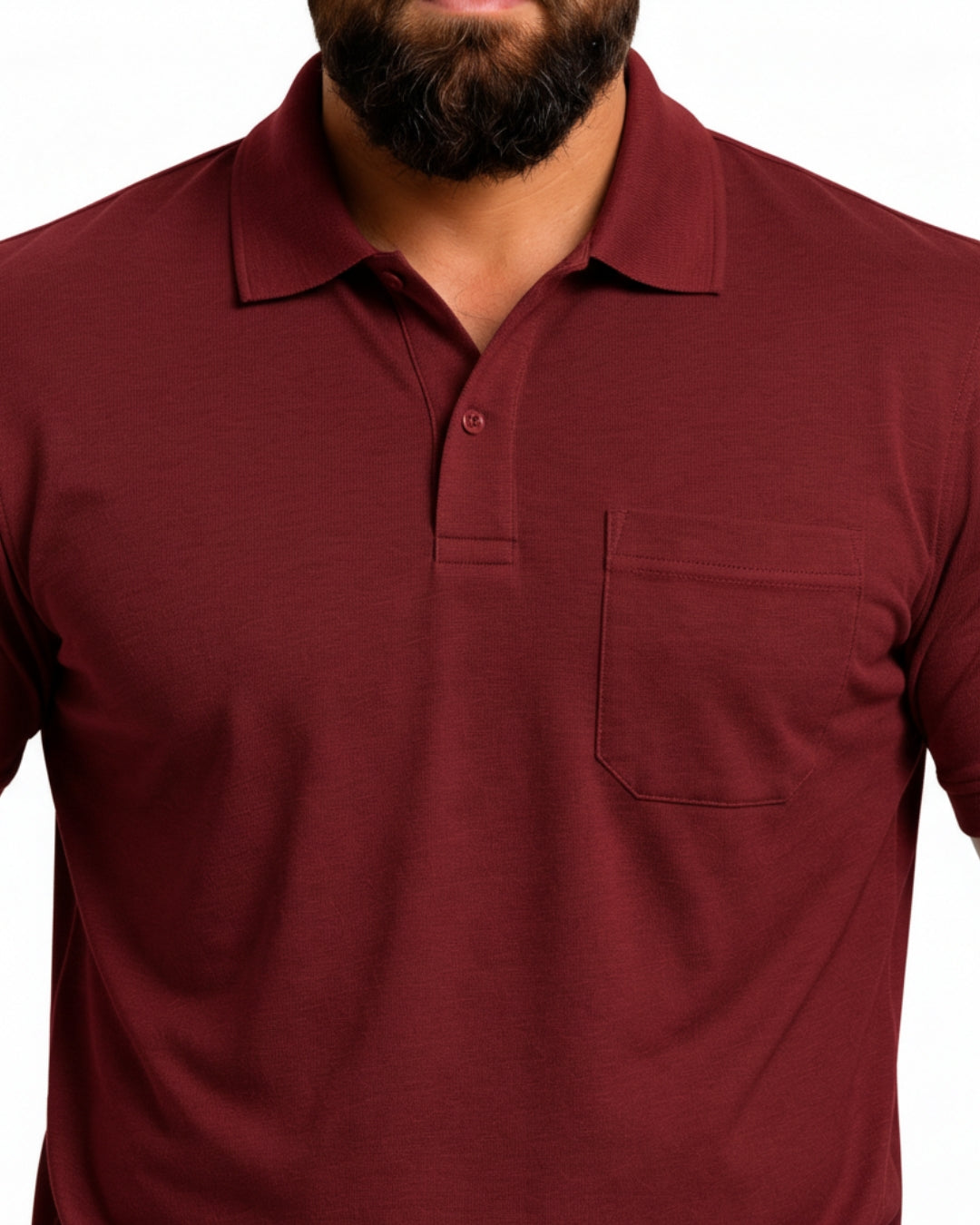 Men Plus size Polo Collar Pockets Maroon T-shirt
