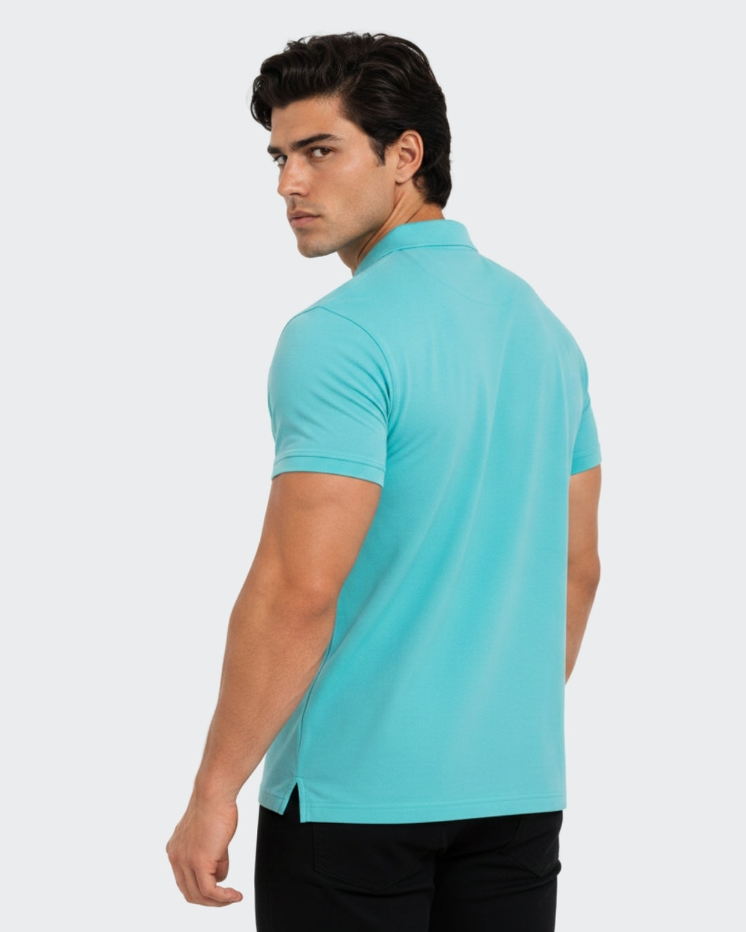 Men's Solid Aqua Matty Half Sleeve Polo Regular T-Shirt