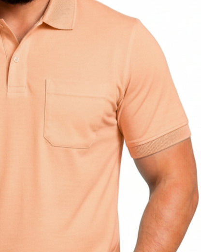 Men Plus size Polo Collar Pockets Peach T-shirt