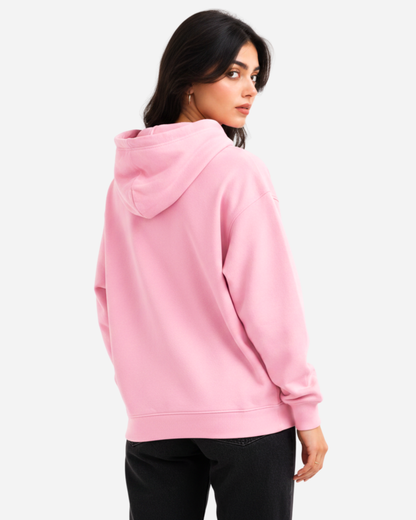 Women's Solid Pink Cotton Full Sleeve Oversized Hoodie