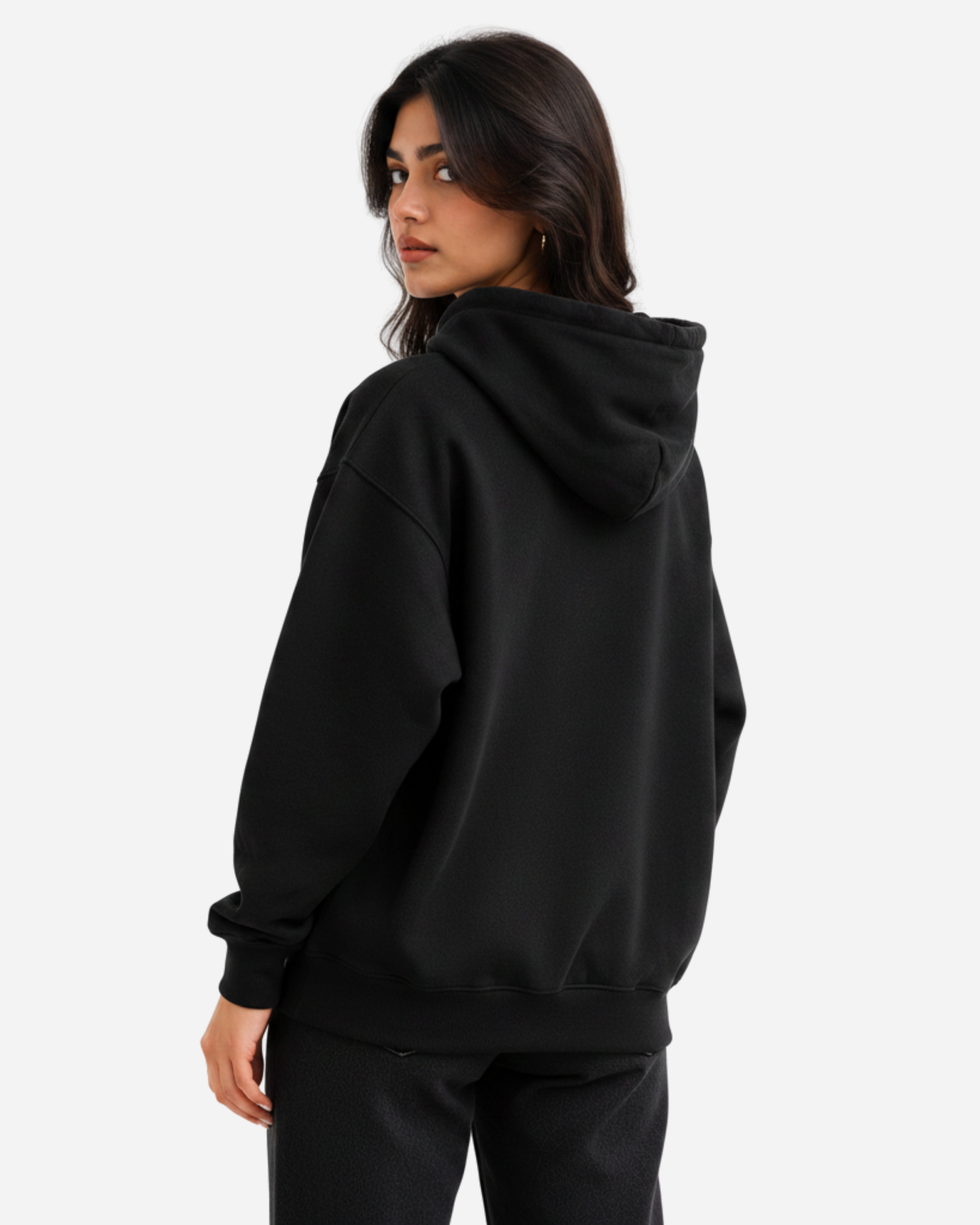 Women's Solid Black Cotton Full Sleeve Oversized Hoodie