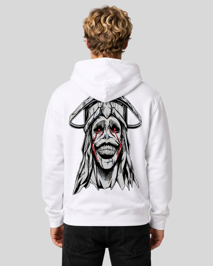 Sman's Solid White Cotton Crew Neck Oversized Printed Hoodie For Men