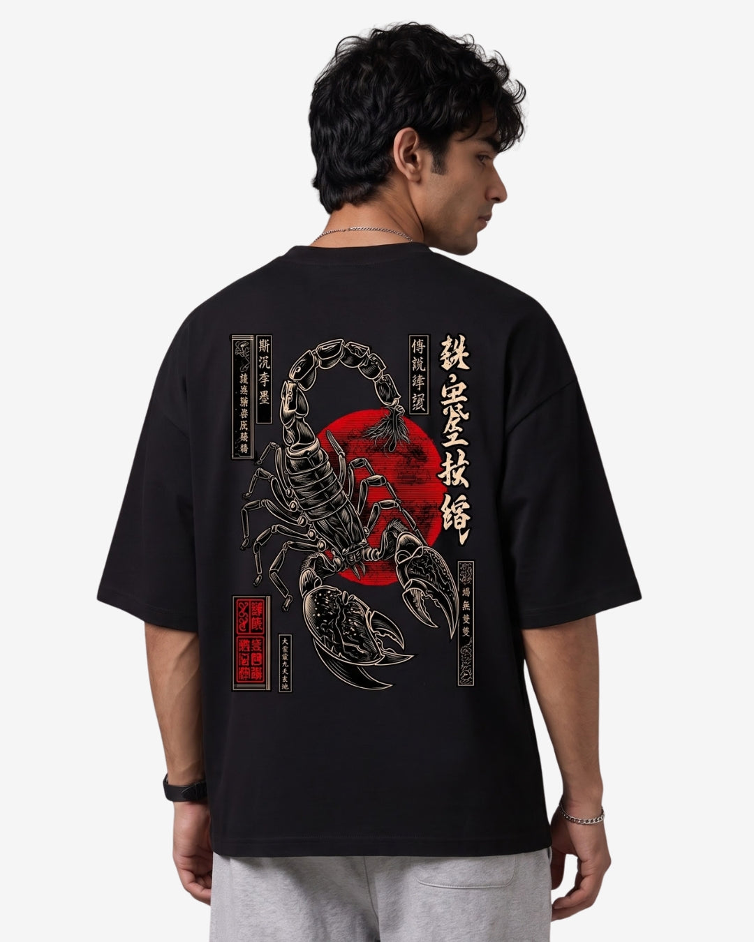 Sman's Solid Black Cotton Crew Neck Oversized Printed T-Shirt For Men