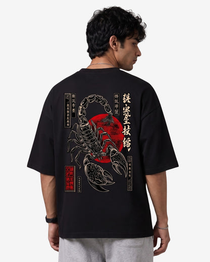Sman's Solid Black Cotton Crew Neck Oversized Printed T-Shirt For Men
