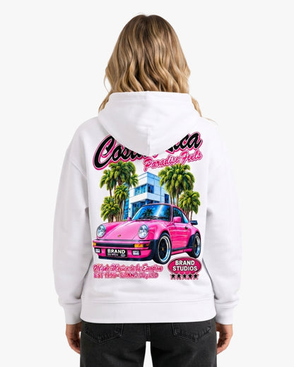 Sman's Solid White Cotton Crew Neck Oversized Printed Hoodie For Women
