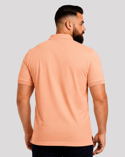 Men's Solid Peach Matty Half Sleeve Polo Regular T-Shirt