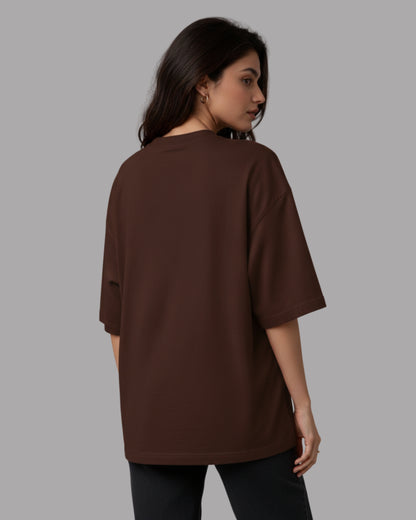 Women Solid Brown Cotton  Half Sleeve Crew Neck Oversized T-Shirt