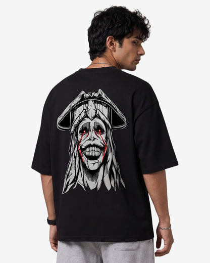Sman's Solid Black Cotton Crew Neck Oversized Printed T-Shirt For Men
