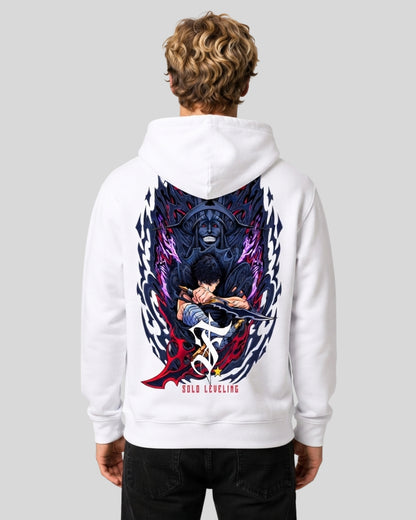 Sman's Solid White Cotton Crew Neck Oversized Printed Hoodie For Men