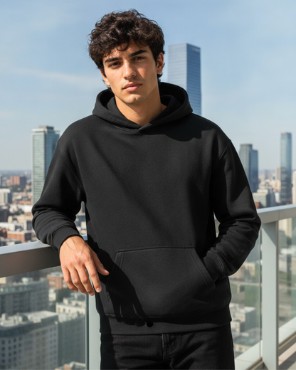 Men's Solid Black Cotton Full Sleeve Oversized Hoodie
