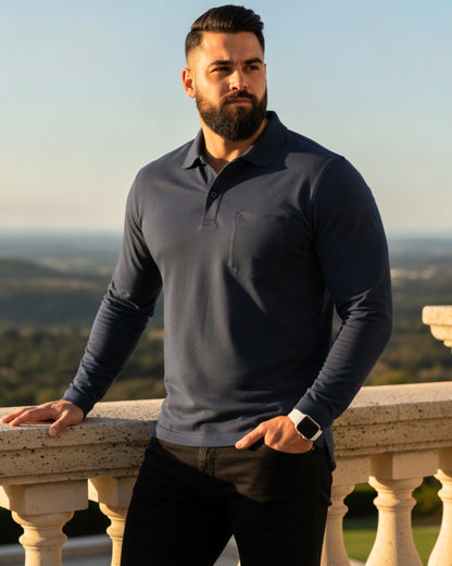 Men's Solid Navy Blue Matty Full Sleeve Polo Regular T-Shirt