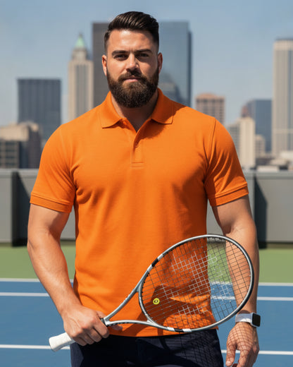 Men's Solid Orange Matty Half Sleeve Polo Regular T-Shirt