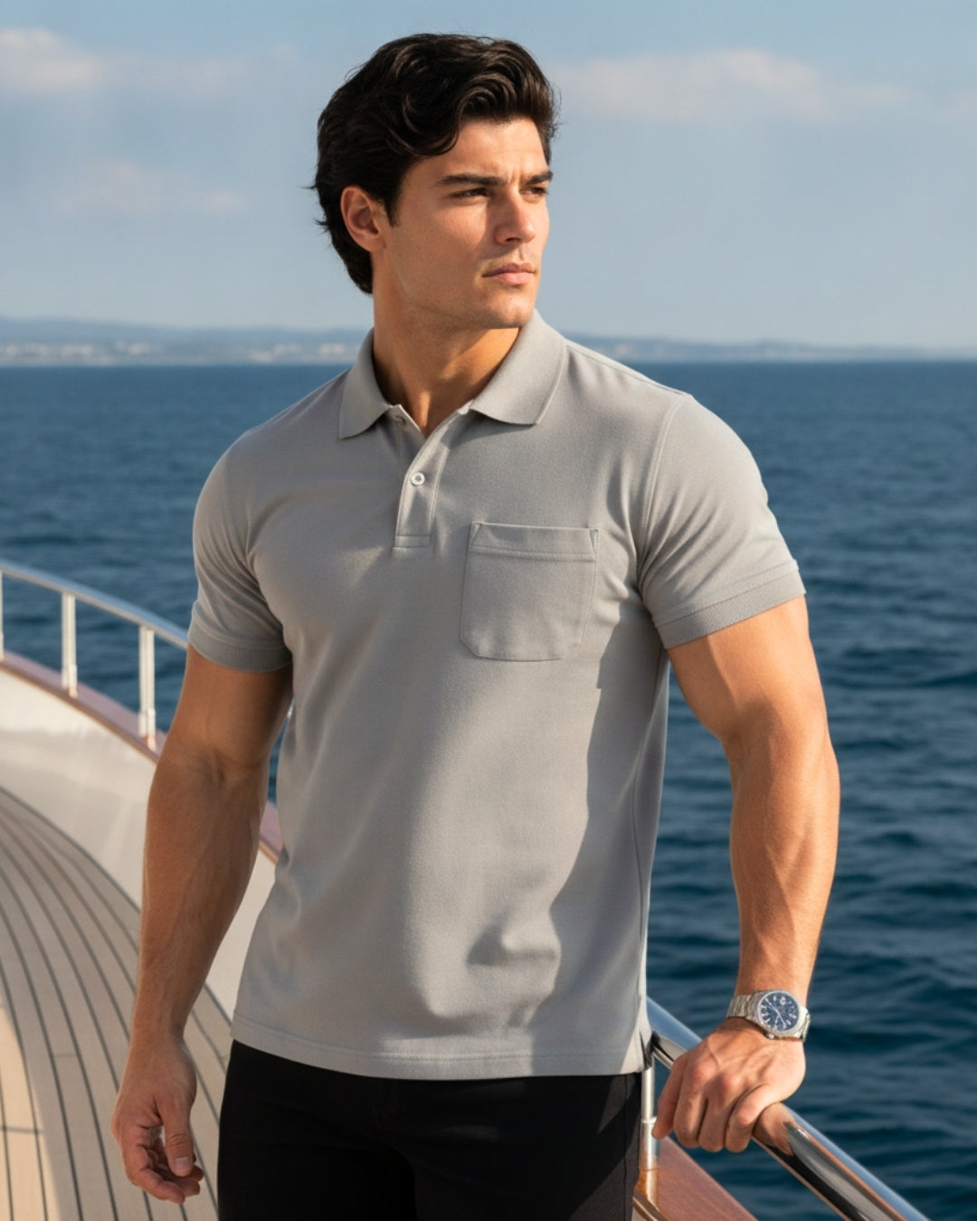 Men's Solid Grey Matty Half Sleeve Polo Regular T-Shirt