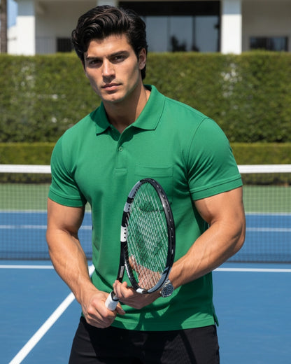 Men's Solid Green Matty Half Sleeve Polo Regular T-Shirt