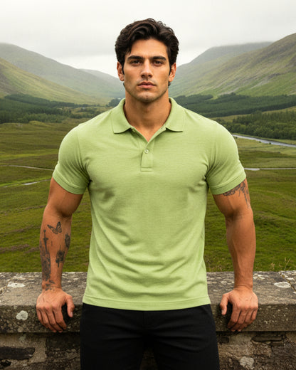 Men's Solid Olive Matty Half Sleeve Polo Regular T-Shirt