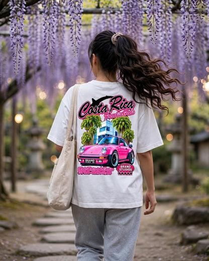 Sman's Solid White Cotton Crew Neck Oversized Printed T-Shirt For Women