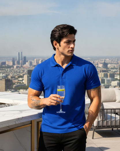 Men's Solid Royal Blue Matty Half Sleeve Polo Regular T-Shirt