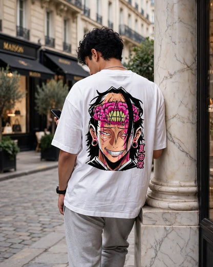 Sman's Solid White Cotton Crew Neck Oversized Printed T-Shirt For Men