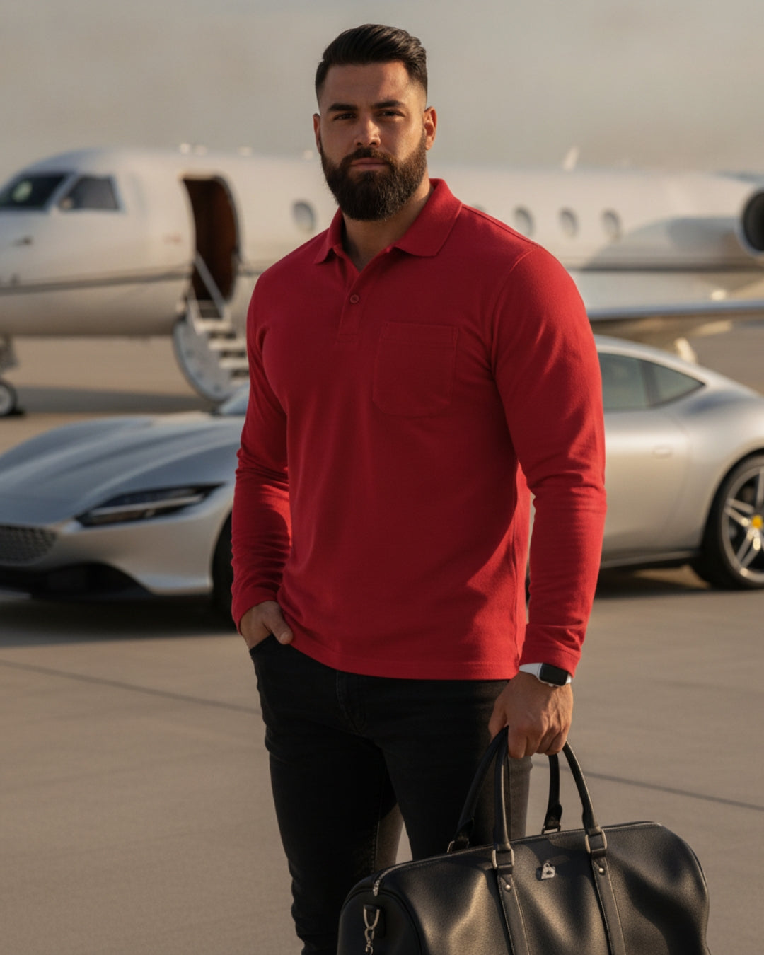 Men's Solid Red Matty Full Sleeve Polo Regular T-Shirt