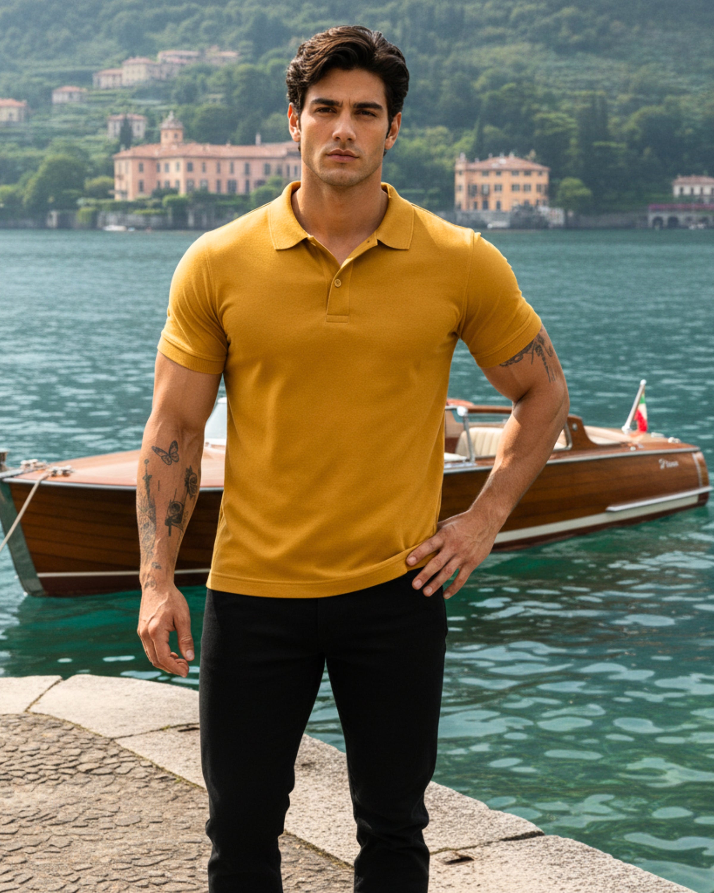 Men's Solid Mustard Matty Half Sleeve Polo Regular T-Shirt